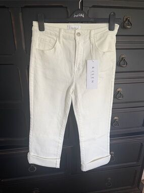 Risen White Cropped Roll-Cuff Women's Jeans